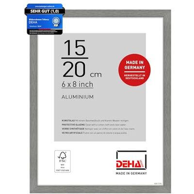 DEHA Design Aluminium Bilderrahmen Tribeca, 15 x 20 cm, Grau Aluminium Fotorahmen im Hoch- & Querformat zum Auftstellen Grau gebürstet bruchsicheres Kunstglas DEHA Design Aluminium Bilderrahmen Tribeca, 15 x 20 cm, Grau Aluminium Fotorahmen im Hoch- & Querformat zum Auftstellen Grau gebürstet bruchsicheres Kunstglas