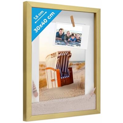 PHOTOLINI 3D Bilderrahmen zum Befüllen 30x40 Gold groß, 1,5 cm tiefer Objektrahmen mit Glas, tiefer Bilderrahmen 30x40 Holz MDF mit Passepartout, Dicker 3D Rahmen befüllbar für Gegenstände Geschenk PHOTOLINI 3D Bilderrahmen zum Befüllen 30x40 Gold groß, 1,5 cm tiefer Objektrahmen mit Glas, tiefer Bilderrahmen 30x40 Holz MDF mit Passepartout, Dicker 3D Rahmen befüllbar für Gegenstände Geschenk