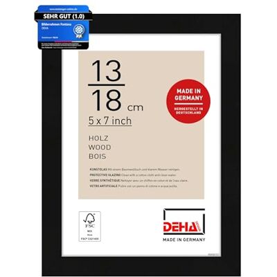 DEHA Design Holz Bilderrahmen Fontana, 13 x 18 cm, Schwarz Holz Fotorahmen im Hoch- & Querformat zum Auftstellen Schwarz matt bruchsicheres Kunstglas DEHA Design Holz Bilderrahmen Fontana, 13 x 18 cm, Schwarz Holz Fotorahmen im Hoch- & Querformat zum Auftstellen Schwarz matt bruchsicheres Kunstglas