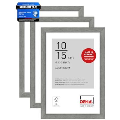 DEHA Design Aluminium Bilderrahmen Tribeca, 10 x 15 cm 2er Set, Grau Aluminium Fotorahmen im Hoch- & Querformat zum Auftstellen Grau gebürstet bruchsicheres Kunstglas DEHA Design Aluminium Bilderrahmen Tribeca, 10 x 15 cm 2er Set, Grau Aluminium Fotorahmen im Hoch- & Querformat zum Auftstellen Grau gebürstet bruchsicheres Kunstglas