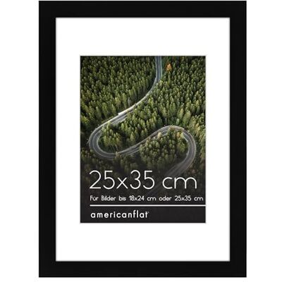 Americanflat 25x35 cm Bilderrahmen aus MDF-Holz mit 18x24 cm Passepartout 35x25 cm Fotorahmen mit integrierter Aufhängung für Hoch- und Querformat Schwarz Americanflat 25x35 cm Bilderrahmen aus MDF-Holz mit 18x24 cm Passepartout 35x25 cm Fotorahmen mit integrierter Aufhängung für Hoch- und Querformat Schwarz