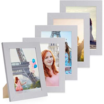 PHOTOLINI Bilderrahmen 13x18 Silber Holz MDF, 5x breite Bilderrahmen 18x13, Fotorahmen 13 x 18 cm mit Acrylglas, Picture Frame 18x13 zum Aufhängen & Aufstellen, Bilder Rahmen 13x18 silber für Fotos PHOTOLINI Bilderrahmen 13x18 Silber Holz MDF, 5x breite Bilderrahmen 18x13, Fotorahmen 13 x 18 cm mit Acrylglas, Picture Frame 18x13 zum Aufhängen & Aufstellen, Bilder Rahmen 13x18 silber für Fotos