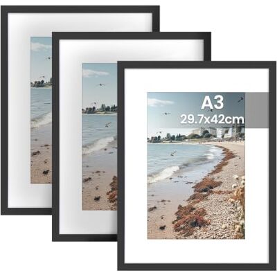 SONGMICS Bilderrahmen, 3er Set, A3, 29,7 x 42 cm, Fotocollage, Kunstrahmen PVC-Rahmen, spurlose Wandhaken, aufhängen, schwarz, KAVI Kollektion RPF071BZ01 SONGMICS Bilderrahmen, 3er Set, A3, 29,7 x 42 cm, Fotocollage, Kunstrahmen PVC-Rahmen, spurlose Wandhaken, aufhängen, schwarz, KAVI Kollektion RPF071BZ01