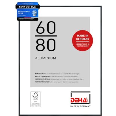 DEHA Design Aluminium Bilderrahmen Tribeca, 60 x 80 cm, Schwarz Aluminium Posterrahmen im Hoch- & Querformat zum Aufhängen Schwarz gebürstet bruchsicheres Kunstglas DEHA Design Aluminium Bilderrahmen Tribeca, 60 x 80 cm, Schwarz Aluminium Posterrahmen im Hoch- & Querformat zum Aufhängen Schwarz gebürstet bruchsicheres Kunstglas