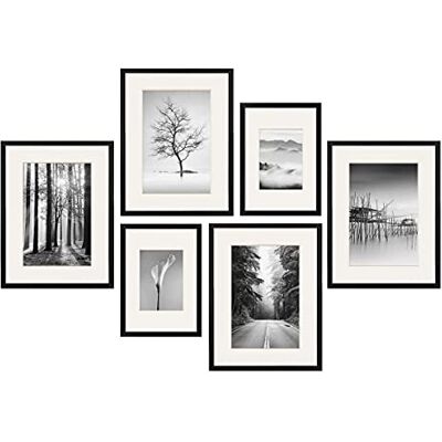 PHOTOLINI schwarze Bilderrahmen Set verschiedene Größen, 6 MDF Holz Bilderrahmen mit Passepartout, Bilder Rahmen mit Acrylglas, No.4 Bilderrahmenset zum Aufhängen, Fotowand Fotorahmen Set & Zubehör PHOTOLINI schwarze Bilderrahmen Set verschiedene Größen, 6 MDF Holz Bilderrahmen mit Passepartout, Bilder Rahmen mit Acrylglas, No.4 Bilderrahmenset zum Aufhängen, Fotowand Fotorahmen Set & Zubehör
