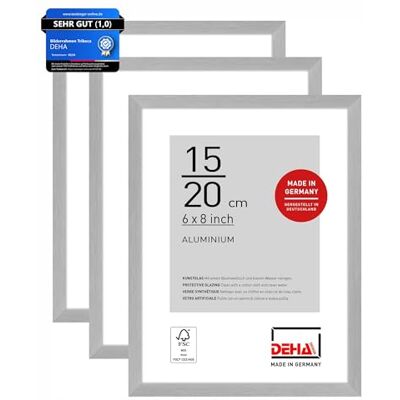 DEHA Design Aluminium Bilderrahmen Tribeca, 15 x 20 cm 2er Set, Silber Aluminium Fotorahmen im Hoch- & Querformat zum Auftstellen Silber gebürstet bruchsicheres Kunstglas DEHA Design Aluminium Bilderrahmen Tribeca, 15 x 20 cm 2er Set, Silber Aluminium Fotorahmen im Hoch- & Querformat zum Auftstellen Silber gebürstet bruchsicheres Kunstglas