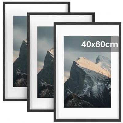 SONGMICS Bilderrahmen, 3er Set, 40 x 60 cm, Fotocollage, Kunstrahmen PVC-Rahmen, spurlose Wandhaken, aufhängen, schwarz, KAVI Kollektion RPF074BZ01 SONGMICS Bilderrahmen, 3er Set, 40 x 60 cm, Fotocollage, Kunstrahmen PVC-Rahmen, spurlose Wandhaken, aufhängen, schwarz, KAVI Kollektion RPF074BZ01