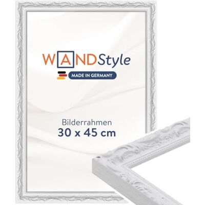 WANDStyle weißer Bilderrahmen 30x45 Holz, Bilderrahmen Weiß Vintage Hochwertiger Holzbilderrahmen Antik, Posterrahmen zum Aufhängen, Rahmen 45x30 cm, Fotorahmen H530 Made in Germany WANDStyle weißer Bilderrahmen 30x45 Holz, Bilderrahmen Weiß Vintage Hochwertiger Holzbilderrahmen Antik, Posterrahmen zum Aufhängen, Rahmen 45x30 cm, Fotorahmen H530 Made in Germany