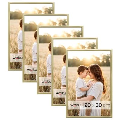 WOLTU Bilderrahmen 20x30, 5er set, Kunststoff Fotorahmen mit Passepartout Gold, Posterrahmen New Lifestyle für Poster, Fotos, bruchsichere PS-Platte, aufhängbar u. aufstellbar, Collage-Wanddeko WOLTU Bilderrahmen 20x30, 5er set, Kunststoff Fotorahmen mit Passepartout Gold, Posterrahmen New Lifestyle für Poster, Fotos, bruchsichere PS-Platte, aufhängbar u. aufstellbar, Collage-Wanddeko