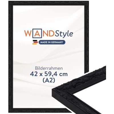 WANDStyle Bilderrahmen A2 Holz, DIN A2 Bilderrahmen Schwarz Vintage 60x42 Hochwertiger Holzbilderrahmen Antik, Posterrahmen zum Aufhängen, Rahmen 42x60 cm, Fotorahmen H530 Made in Germany WANDStyle Bilderrahmen A2 Holz, DIN A2 Bilderrahmen Schwarz Vintage 60x42 Hochwertiger Holzbilderrahmen Antik, Posterrahmen zum Aufhängen, Rahmen 42x60 cm, Fotorahmen H530 Made in Germany