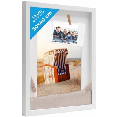 PHOTOLINI 3D Bilderrahmen zum Befüllen 30x40 Weiß groß, 1,5 cm tiefer Objektrahmen mit Glas, tiefer Bilderrahmen 30x40 Holz MDF mit Passepartout, Dicker 3D Rahmen befüllbar für Gegenstände Geschenk PHOTOLINI 3D Bilderrahmen zum Befüllen 30x40 Weiß groß, 1,5 cm tiefer Objektrahmen mit Glas, tiefer Bilderrahmen 30x40 Holz MDF mit Passepartout, Dicker 3D Rahmen befüllbar für Gegenstände Geschenk