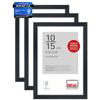 DEHA Design Aluminium Bilderrahmen Tribeca, 10 x 15 cm 2er Set, Schwarz Aluminium Fotorahmen im Hoch- & Querformat zum Auftstellen Schwarz gebürstet bruchsicheres Kunstglas DEHA Design Aluminium Bilderrahmen Tribeca, 10 x 15 cm 2er Set, Schwarz Aluminium Fotorahmen im Hoch- & Querformat zum Auftstellen Schwarz gebürstet bruchsicheres Kunstglas