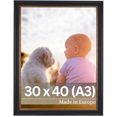 VictoR Bilderrahmen Goya schwarz gold 30x40 cm (A3) Leiste: 31x19mm Fotorahmen im vintage Stil mit bruchsicherem Acrylglas Bilderrahmen A3 schwarz VictoR Bilderrahmen Goya schwarz gold 30x40 cm (A3) Leiste: 31x19mm Fotorahmen im vintage Stil mit bruchsicherem Acrylglas Bilderrahmen A3 schwarz