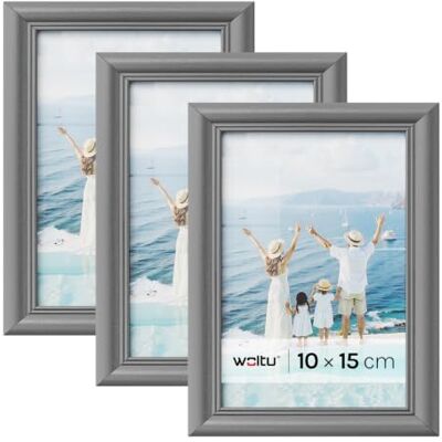 WOLTU Bilderrahmen 10x15, 3er set, Massivholz Fotorahmen mit Passepartout Grau, Front aus PS-Platte, Posterrahmen zum vertikalen oder horizontalen Aufhängen und Aufstellen, Collage Wanddeko WOLTU Bilderrahmen 10x15, 3er set, Massivholz Fotorahmen mit Passepartout Grau, Front aus PS-Platte, Posterrahmen zum vertikalen oder horizontalen Aufhängen und Aufstellen, Collage Wanddeko