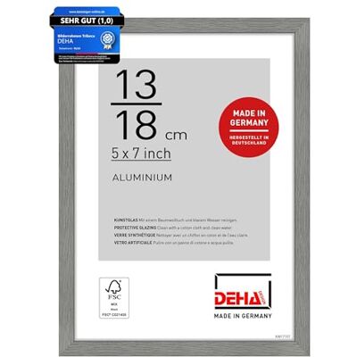 DEHA Design Aluminium Bilderrahmen Tribeca, 13 x 18 cm, Grau Aluminium Fotorahmen im Hoch- & Querformat zum Auftstellen Grau gebürstet bruchsicheres Kunstglas DEHA Design Aluminium Bilderrahmen Tribeca, 13 x 18 cm, Grau Aluminium Fotorahmen im Hoch- & Querformat zum Auftstellen Grau gebürstet bruchsicheres Kunstglas