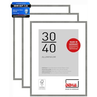 DEHA Design Aluminium Bilderrahmen Tribeca, 30 x 40 cm 2er Set, Grau Aluminium Fotorahmen im Hoch- & Querformat zum Aufhängen Grau gebürstet bruchsicheres Kunstglas DEHA Design Aluminium Bilderrahmen Tribeca, 30 x 40 cm 2er Set, Grau Aluminium Fotorahmen im Hoch- & Querformat zum Aufhängen Grau gebürstet bruchsicheres Kunstglas