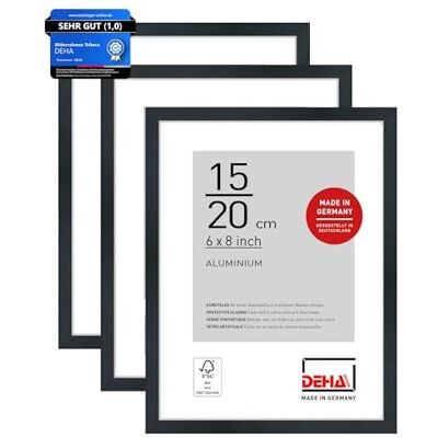 DEHA Design Aluminium Bilderrahmen Tribeca, 15 x 20 cm 2er Set, Schwarz Aluminium Fotorahmen im Hoch- & Querformat zum Auftstellen Schwarz gebürstet bruchsicheres Kunstglas DEHA Design Aluminium Bilderrahmen Tribeca, 15 x 20 cm 2er Set, Schwarz Aluminium Fotorahmen im Hoch- & Querformat zum Auftstellen Schwarz gebürstet bruchsicheres Kunstglas