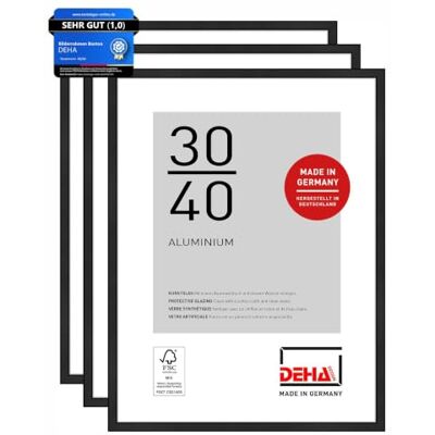 DEHA Design Aluminium Bilderrahmen Boston, 30 x 40 cm 2er Set, Schwarz Aluminium Fotorahmen im Hoch- & Querformat zum Aufhängen Schwarz matt bruchsicheres Kunstglas DEHA Design Aluminium Bilderrahmen Boston, 30 x 40 cm 2er Set, Schwarz Aluminium Fotorahmen im Hoch- & Querformat zum Aufhängen Schwarz matt bruchsicheres Kunstglas
