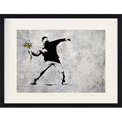 1art1 Banksy Poster Der Blumenwerfer, Graffiti Streetart Gerahmtes Bild Mit Edlem Passepartout Wand-Bilder Im Bilderrahmen 80x60 cm 1art1 Banksy Poster Der Blumenwerfer, Graffiti Streetart Gerahmtes Bild Mit Edlem Passepartout Wand-Bilder Im Bilderrahmen 80x60 cm