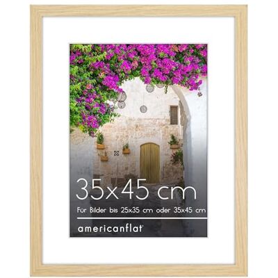 Americanflat 35x45 cm Bilderrahmen aus MDF-Holz mit 25x35 cm Passepartout 45x35 cm Fotorahmen mit Plexi-Scheibe und integrierter Aufhängung für Hoch- und Querformat Eiche/Natur Americanflat 35x45 cm Bilderrahmen aus MDF-Holz mit 25x35 cm Passepartout 45x35 cm Fotorahmen mit Plexi-Scheibe und integrierter Aufhängung für Hoch- und Querformat Eiche/Natur