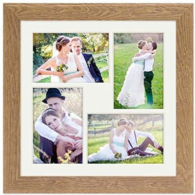 PHOTOLINI Bilderrahmen 30x30 cm Holz Eiche-Optik, Collage Rahmen 4 Fotos, Passepartout, Echtholz-Rahmen rustikal, Strandhaus, Made in Germany, Echtglas, zum Aufhängen Treibholzlook mit einem Hauch Küstenflair PHOTOLINI Bilderrahmen 30x30 cm Holz Eiche-Optik, Collage Rahmen 4 Fotos, Passepartout, Echtholz-Rahmen rustikal, Strandhaus, Made in Germany, Echtglas, zum Aufhängen Treibholzlook mit einem Hauch Küstenflair