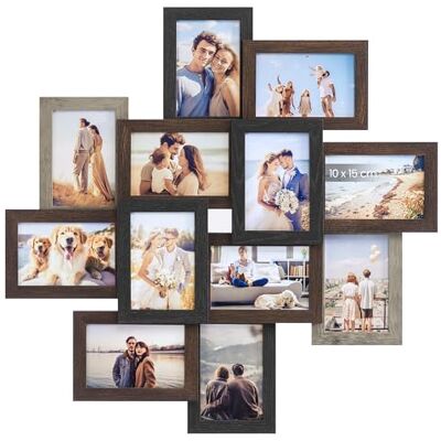SONGMICS Bilderrahmen-Collage, 12 Fotorahmen für 10 x 15 cm Bilder Fotocollage, Wandcollage, Multi-Rahmen, Wanddeko, Kastanienbraun und Heather Greige, KAVI Kollektion RPF022M01 SONGMICS Bilderrahmen-Collage, 12 Fotorahmen für 10 x 15 cm Bilder Fotocollage, Wandcollage, Multi-Rahmen, Wanddeko, Kastanienbraun und Heather Greige, KAVI Kollektion RPF022M01