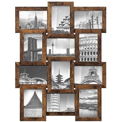 SONGMICS Bilderrahmen-Collage, 12 Fotorahmen für 10 x 15 cm Bilder Fotocollage, Wandcollage, Multi-Rahmen, Wanddeko, Rustikales Braun und Klares Glas, KAVI Kollektion RPF026X01 SONGMICS Bilderrahmen-Collage, 12 Fotorahmen für 10 x 15 cm Bilder Fotocollage, Wandcollage, Multi-Rahmen, Wanddeko, Rustikales Braun und Klares Glas, KAVI Kollektion RPF026X01
