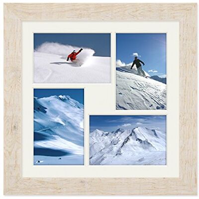 PHOTOLINI Bilderrahmen 30x30 cm Holz Weiß, Collage Rahmen 4 Fotos, Passepartout, Echtholz-Rahmen rustikal, Strandhaus, Made in Germany, Echtglas, zum Aufhängen Treibholzlook mit einem Hauch Küstenflair PHOTOLINI Bilderrahmen 30x30 cm Holz Weiß, Collage Rahmen 4 Fotos, Passepartout, Echtholz-Rahmen rustikal, Strandhaus, Made in Germany, Echtglas, zum Aufhängen Treibholzlook mit einem Hauch Küstenflair