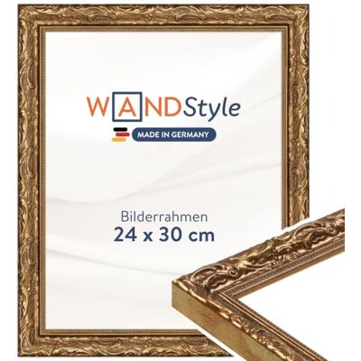 WANDStyle goldener Bilderrahmen 24x30 Holz, Bilderrahmen Gold Vintage Hochwertiger Holzbilderrahmen Antik, Posterrahmen zum Aufhängen, Rahmen 30x24 cm, Fotorahmen H530 Made in Germany WANDStyle goldener Bilderrahmen 24x30 Holz, Bilderrahmen Gold Vintage Hochwertiger Holzbilderrahmen Antik, Posterrahmen zum Aufhängen, Rahmen 30x24 cm, Fotorahmen H530 Made in Germany