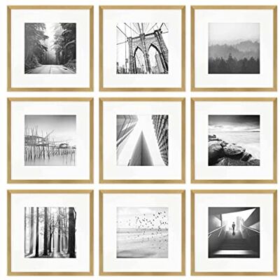 PHOTOLINI Bilderrahmen 30x30 Gold Holz MDF, 9er Set quadratisch 30x30 cm Foto Rahmen mit Passepartout zum Aufhängen, Rahmen 30 x 30 mit Acrylglas, Bilderrahmen Collage, photo frames for wall PHOTOLINI Bilderrahmen 30x30 Gold Holz MDF, 9er Set quadratisch 30x30 cm Foto Rahmen mit Passepartout zum Aufhängen, Rahmen 30 x 30 mit Acrylglas, Bilderrahmen Collage, photo frames for wall