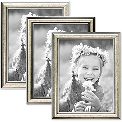 PHOTOLINI 3er Set Bilderrahmen Silber Barock Antik 15x20 cm Fotorahmen mit Glasscheibe/Kunststoffrahmen PHOTOLINI 3er Set Bilderrahmen Silber Barock Antik 15x20 cm Fotorahmen mit Glasscheibe/Kunststoffrahmen