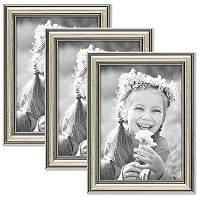 PHOTOLINI 3er Set Bilderrahmen Silber Barock Antik 13x18 cm Fotorahmen mit Glasscheibe/Kunststoffrahmen PHOTOLINI 3er Set Bilderrahmen Silber Barock Antik 13x18 cm Fotorahmen mit Glasscheibe/Kunststoffrahmen