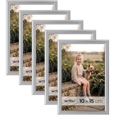 WOLTU Bilderrahmen 10x15 cm, 5er Set, Silber Collage Wanddeko, Fotorahmen mit Passepartout, mehrere bilder, Posterrahmen zum vertikalen oder horizontalen Aufhängen/Aufstellen WOLTU Bilderrahmen 10x15 cm, 5er Set, Silber Collage Wanddeko, Fotorahmen mit Passepartout, mehrere bilder, Posterrahmen zum vertikalen oder horizontalen Aufhängen/Aufstellen