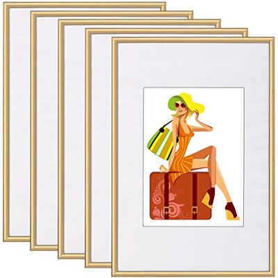WOLTU Bilderrahmen 10x15, 5er set, Kunststoff Fotorahmen mit Passepartout Gold, Posterrahmen New Lifestyle für Poster, Fotos, bruchsichere PS-Platte, aufhängbar u. aufstellbar, Collage-Wanddeko WOLTU Bilderrahmen 10x15, 5er set, Kunststoff Fotorahmen mit Passepartout Gold, Posterrahmen New Lifestyle für Poster, Fotos, bruchsichere PS-Platte, aufhängbar u. aufstellbar, Collage-Wanddeko