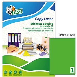 TICO Italia LP4FV-210297 Klebeetiketten in Neongrün, 70 Blatt A4, rechteckig 210x297mm, 1 Etiketten pro Blatt, permanent haftend, Laser- und Tintenstrahldrucker TICO Italia LP4FV-210297 Klebeetiketten in Neongrün, 70 Blatt A4, rechteckig 210x297mm, 1 Etiketten pro Blatt, permanent haftend, Laser- und Tintenstrahldrucker