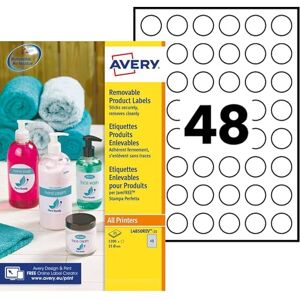 Avery L4850REV-25 Etiketten, ablösbar, bedruckbar, Mehrzweck-Etiketten, Durchmesser 25 mm, Weiß, 48 Etiketten pro Blatt, 1200 Stück Avery L4850REV-25 Etiketten, ablösbar, bedruckbar, Mehrzweck-Etiketten, Durchmesser 25 mm, Weiß, 48 Etiketten pro Blatt, 1200 Stück