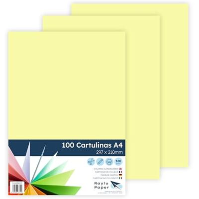 RAYLU PAPER – Tonpapier A4, 100 Stück Kartonpapier 180g/m², 210 x 297 mm, professionelle farbige Kartons für Büro, Kopierpapier, Buntes Papier zum Basteln (Zitronengelb) RAYLU PAPER – Tonpapier A4, 100 Stück Kartonpapier 180g/m², 210 x 297 mm, professionelle farbige Kartons für Büro, Kopierpapier, Buntes Papier zum Basteln (Zitronengelb)