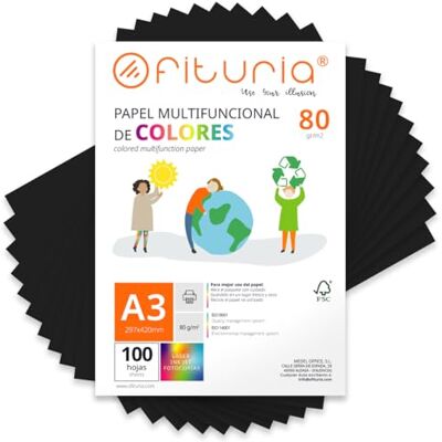 OFITURIA Buntes Papier, 100 Blatt A3 80g – Farbiges Papier für Basteln, Drucker, Scrapbooking – Farbbögen (Schwarz, 100 Blatt) OFITURIA Buntes Papier, 100 Blatt A3 80g – Farbiges Papier für Basteln, Drucker, Scrapbooking – Farbbögen (Schwarz, 100 Blatt)