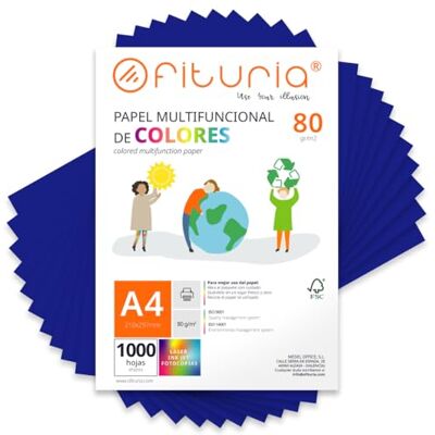 OFITURIA Buntes Papier, 1000 Blatt A4 80g – Farbiges Papier für Basteln, Drucker, Scrapbooking – Farbbögen (Dunkelblau, 1000 Blatt) OFITURIA Buntes Papier, 1000 Blatt A4 80g – Farbiges Papier für Basteln, Drucker, Scrapbooking – Farbbögen (Dunkelblau, 1000 Blatt)