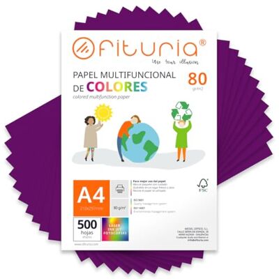 OFITURIA Buntes Papier, 500 Blatt A4 80g – Farbiges Papier für Basteln, Drucker, Scrapbooking – Farbbögen (Violett, 500 Blatt) OFITURIA Buntes Papier, 500 Blatt A4 80g – Farbiges Papier für Basteln, Drucker, Scrapbooking – Farbbögen (Violett, 500 Blatt)