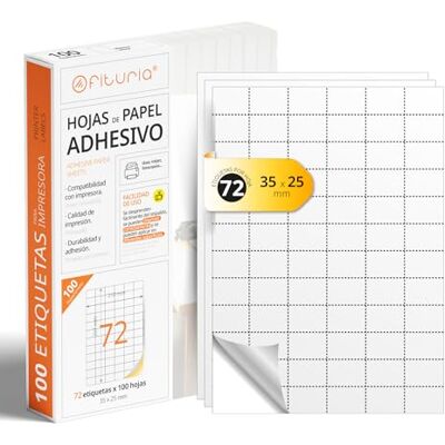 OFITURIA A4-Bögen mit weißen selbstklebenden Etiketten, Erstellen Sie Ihre eigenen individuellen, Sicherer selbstklebender A4-Papier, Selbstklebendes Etikett zum Bedrucken (72 pro Blatt, 100 Bögen) OFITURIA A4-Bögen mit weißen selbstklebenden Etiketten, Erstellen Sie Ihre eigenen individuellen, Sicherer selbstklebender A4-Papier, Selbstklebendes Etikett zum Bedrucken (72 pro Blatt, 100 Bögen)