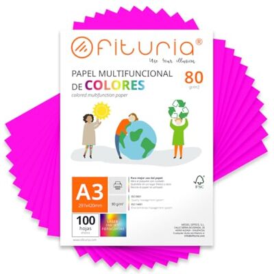 OFITURIA Buntes Papier, 100 Blatt A3 80g – Farbiges Papier für Basteln, Drucker, Scrapbooking – Farbbögen (Neonrosa, 100 Blatt) OFITURIA Buntes Papier, 100 Blatt A3 80g – Farbiges Papier für Basteln, Drucker, Scrapbooking – Farbbögen (Neonrosa, 100 Blatt)