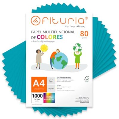 OFITURIA Buntes Papier, 1000 Blatt A4 80g – Farbiges Papier für Basteln, Drucker, Scrapbooking – Farbbögen (Türkis, 1000 Blatt) OFITURIA Buntes Papier, 1000 Blatt A4 80g – Farbiges Papier für Basteln, Drucker, Scrapbooking – Farbbögen (Türkis, 1000 Blatt)