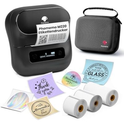 Phomemo M220 Etikettendrucker, Bluetooth Thermo Etikettenmacher Etikettiergerät für Kleinunternehmen,Haushalt,Schule,Aufkleber Drucker mit 3 Rollen Selbstklebend Etiketten und 1 Etui Phomemo M220 Etikettendrucker, Bluetooth Thermo Etikettenmacher Etikettiergerät für Kleinunternehmen,Haushalt,Schule,Aufkleber Drucker mit 3 Rollen Selbstklebend Etiketten und 1 Etui