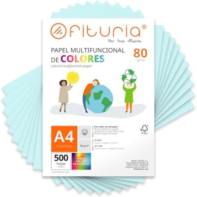 OFITURIA Buntes Papier, 500 Blatt A4 80g – Farbiges Papier für Basteln, Drucker, Scrapbooking – Farbbögen (Hellblau, 500 Blatt) OFITURIA Buntes Papier, 500 Blatt A4 80g – Farbiges Papier für Basteln, Drucker, Scrapbooking – Farbbögen (Hellblau, 500 Blatt)