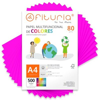 OFITURIA Buntes Papier, 500 Blatt A4 80g – Farbiges Papier für Basteln, Drucker, Scrapbooking – Farbbögen (Neonrosa, 500 Blatt) OFITURIA Buntes Papier, 500 Blatt A4 80g – Farbiges Papier für Basteln, Drucker, Scrapbooking – Farbbögen (Neonrosa, 500 Blatt)