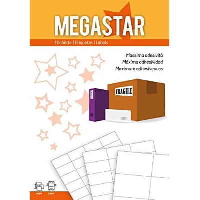 Megastar 100 Blatt weiße Etiketten ohne Rand, Laser, Tintenstrahl, Kopierer, 210 x 148 mm, LP4MS-210148 Megastar 100 Blatt weiße Etiketten ohne Rand, Laser, Tintenstrahl, Kopierer, 210 x 148 mm, LP4MS-210148