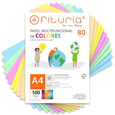 OFITURIA Buntes Papier, 100 Blatt A4 80g – Farbiges Papier für Basteln, Drucker, Scrapbooking – Farbbögen (Pastellfarben, 100 Blatt) OFITURIA Buntes Papier, 100 Blatt A4 80g – Farbiges Papier für Basteln, Drucker, Scrapbooking – Farbbögen (Pastellfarben, 100 Blatt)