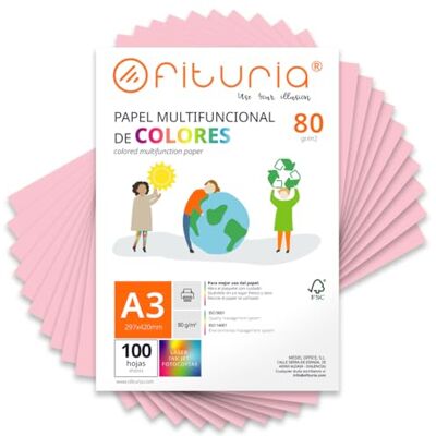 OFITURIA Buntes Papier, 100 Blatt A3 80g – Farbiges Papier für Basteln, Drucker, Scrapbooking – Farbbögen (Hellrosa, 100 Blatt) OFITURIA Buntes Papier, 100 Blatt A3 80g – Farbiges Papier für Basteln, Drucker, Scrapbooking – Farbbögen (Hellrosa, 100 Blatt)