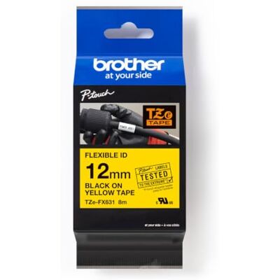 Brother Original P-touch Schriftband TZE-FX631 12 mm, schwarz auf gelb (u.a. für P-touch PT-H100LB/R, -H105, -E100/VP, -D200/BW/VP, -D210/VP) zur Kabel- und Rohrbeschriftung, laminiert Brother Original P-touch Schriftband TZE-FX631 12 mm, schwarz auf gelb (u.a. für P-touch PT-H100LB/R, -H105, -E100/VP, -D200/BW/VP, -D210/VP) zur Kabel- und Rohrbeschriftung, laminiert